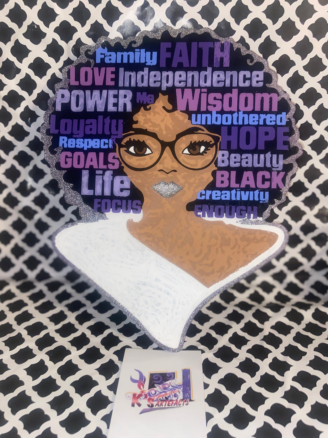Large Afro Head Tray with affirmation words